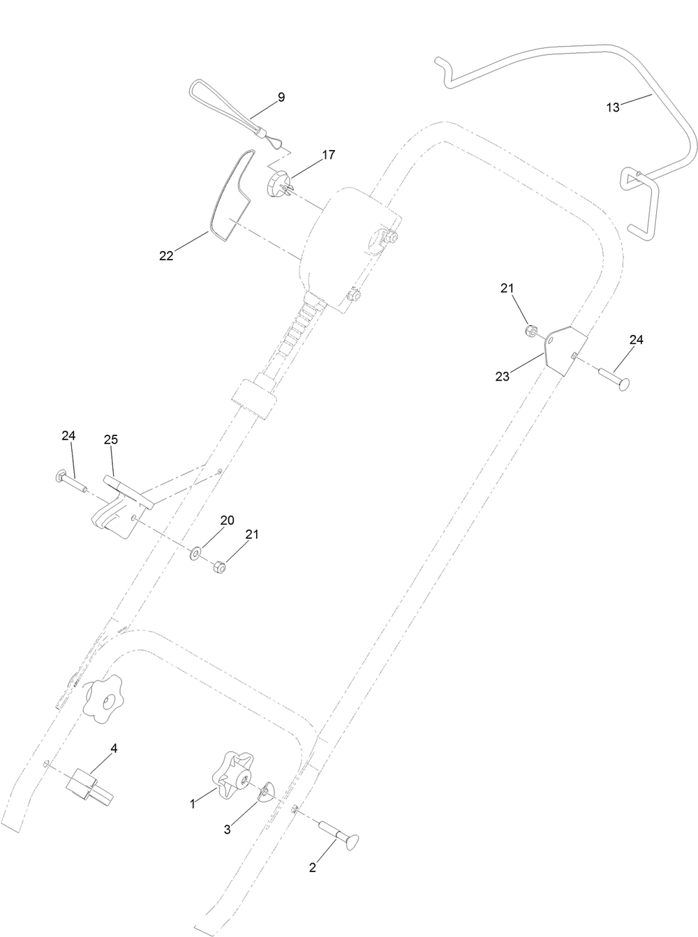 Handle Assembly Diagram and Parts List for 38371 316000001 - 316999999 Lawn Boy Snow Blower